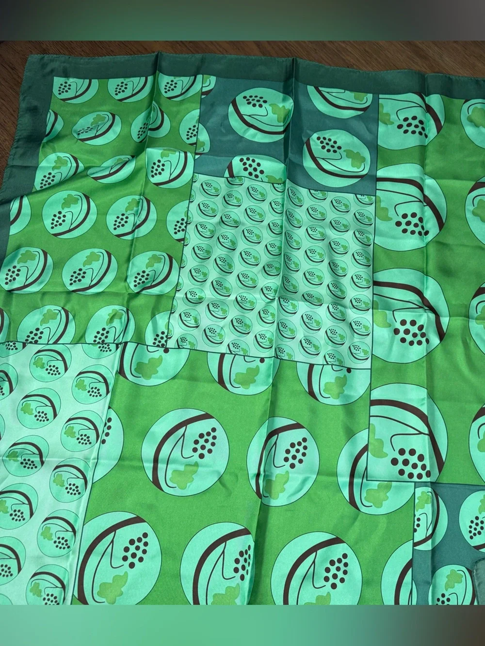 Green Silk Scarf with Winery design